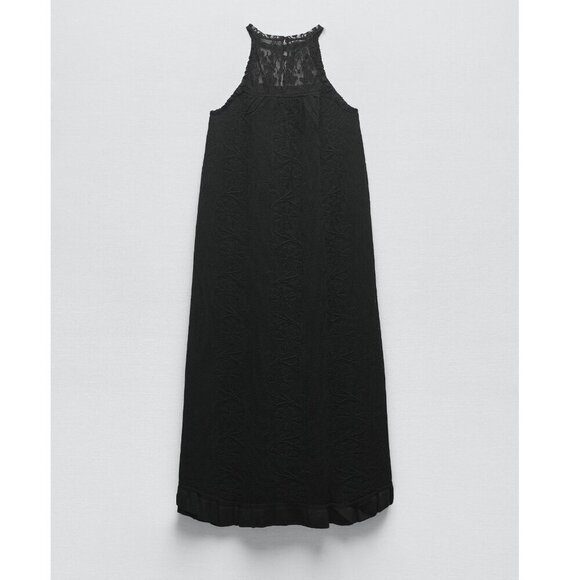 Zara Mixed Knit Cotton Blend Sleeveless Midi Dress NWT Black Size Small - Picture 3 of 12